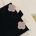 Van Cleef & Arpels Light Blue Clover Gold Stud Earrings